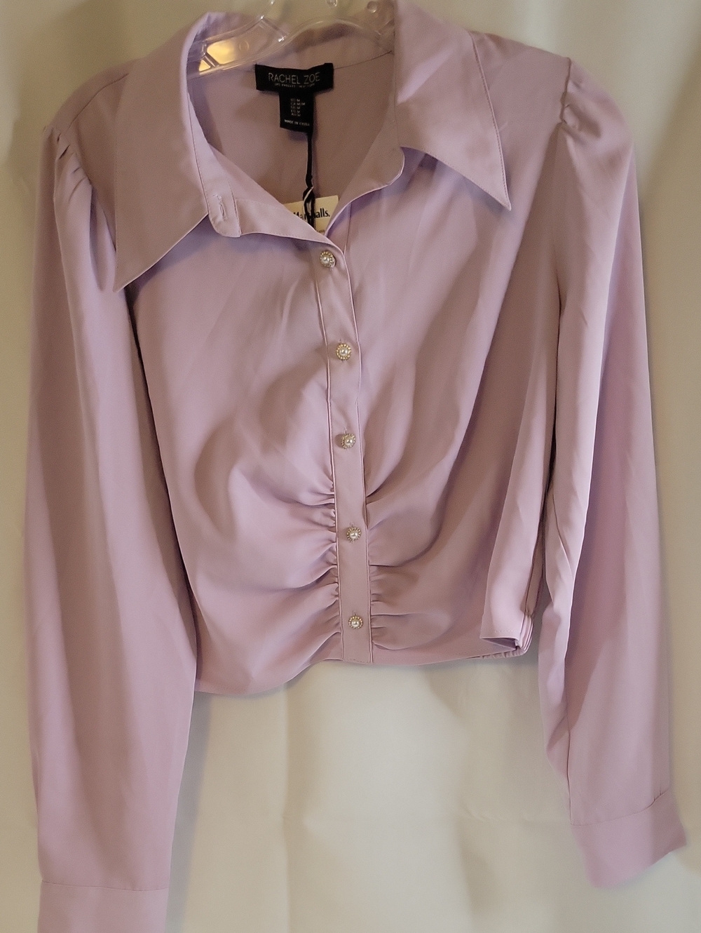 Rachel Zoe Light Lilac Button-Front Ruched Blouse